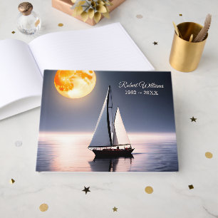 Sailboat and Full Moon for Memorial Service Guest Book