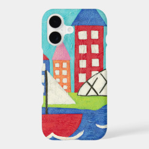 Sailboat and Hot Air Balloon with Cityscape