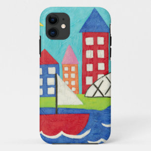 Sailboat and Hot Air Balloon with Cityscape iPhone 11 Case