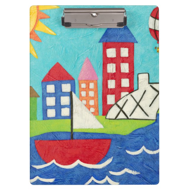 Sailboat and Hot Air Balloon with Cityscape Clipboard (Front)