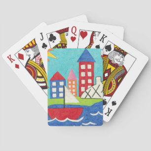 Sailboat and Hot Air Balloon with Cityscape Playing Cards