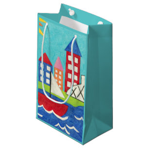 Sailboat and Hot Air Balloon with Cityscape Small Gift Bag