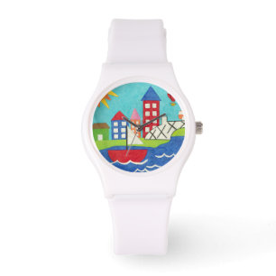 Sailboat and Hot Air Balloon with Cityscape Watch