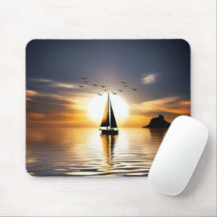Sailboat and Seagulls At Sunset Mouse Mat