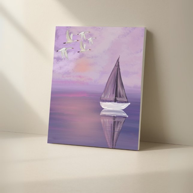 Sailboat and Swans at Sunset – Purple Canvas Wall  (Creator Uploaded)