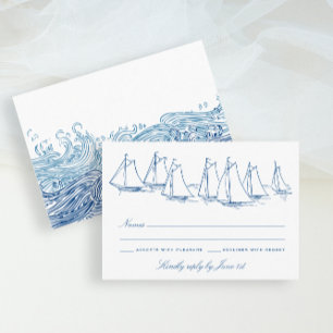 Sailboat and Waves Blue Yacht Club Wedding RSVP Card