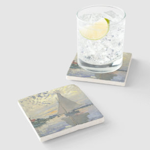 Sailboat at Le Petit-Gennevilliers by Claude Monet Stone Coaster