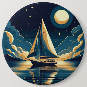 Sailboat at night 6 cm round badge