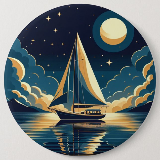 Sailboat at night 6 cm round badge (Front)
