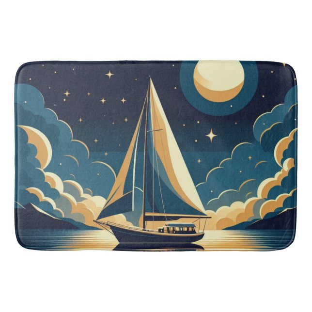 Sailboat at night bath mat (Front)