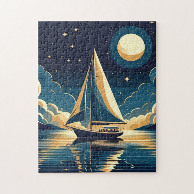 Sailboat at night jigsaw puzzle (Vertical)