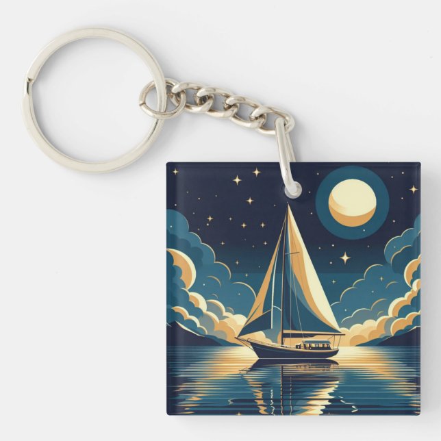 Sailboat at night key ring (Front)