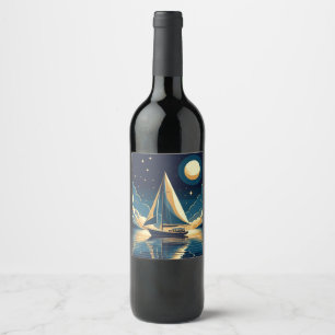 Sailboat at night wine label