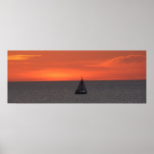 Sailboat At Sea At Sunset Poster