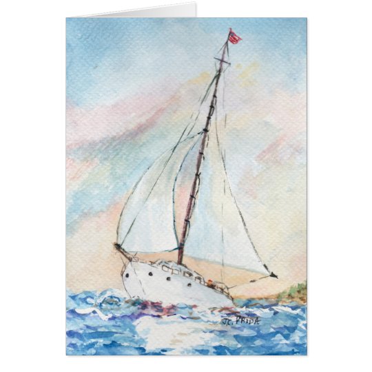 Sailboat at Sea Fine Art Watercolor Painting Card
