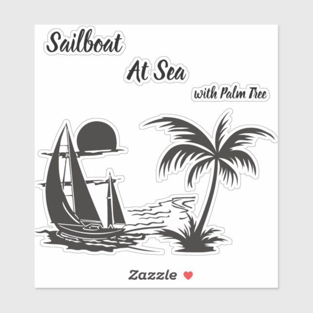 Sailboat at Sea with Palm Tree – Tropical Beach (Sheet)