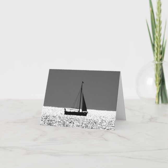Sailboat at Sparkling Sea Note Card (Front)