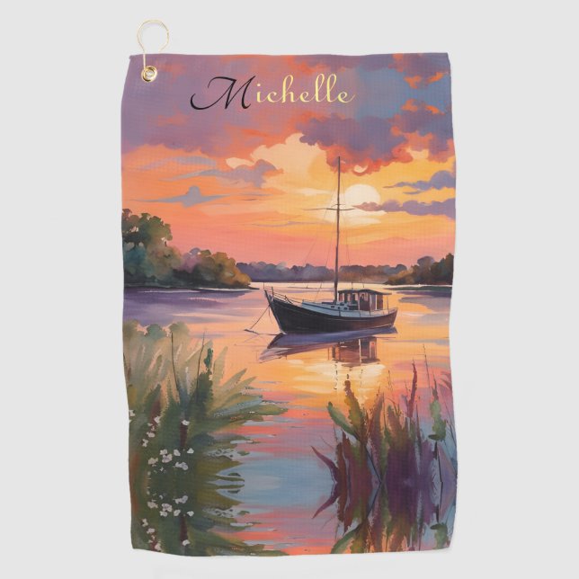 Sailboat at Sunrise *personalise* Golf Towel (Front)
