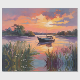Sailboat at Sunrise Watercolor Art Wrapping Paper