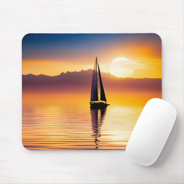 Sailboat At Sunset  Mouse Mat (With Mouse)