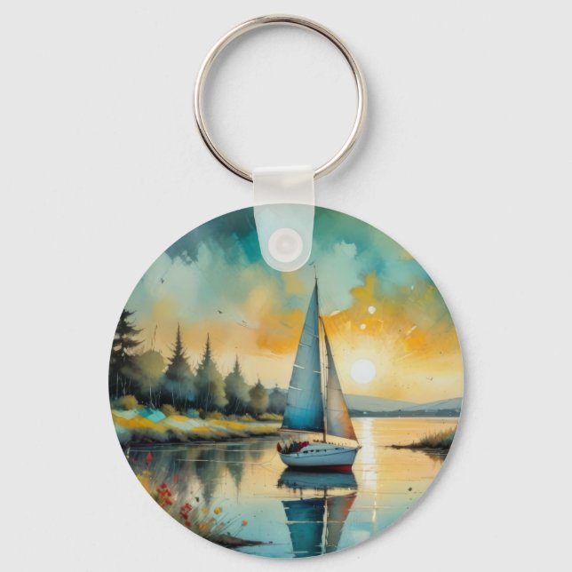 sailboat at sunset painting key ring (Front)