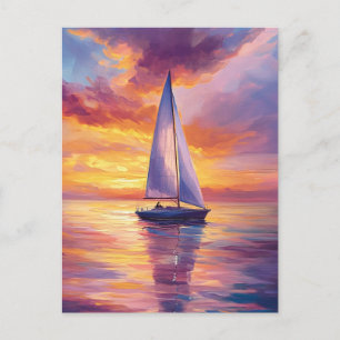 Sailboat at Sunset Painting Postcard