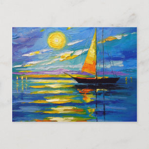 Sailboat at sunset postcard