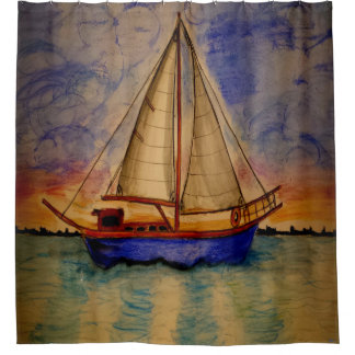 Sailboat at Sunset Shower Curtain