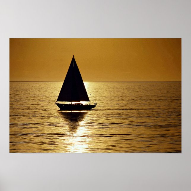 Sailboat at sunset, sloop poster (Front)