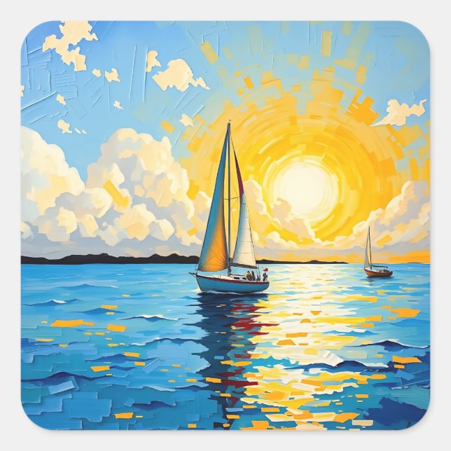 Sailboat at Sunset Square Sticker (Front)