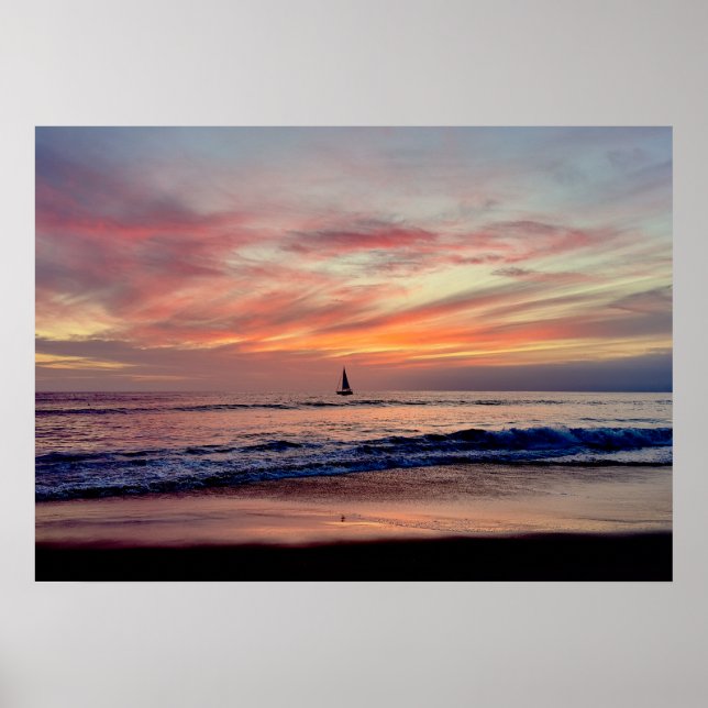 Sailboat at Sunset - Venice Beach, CA Poster (Front)