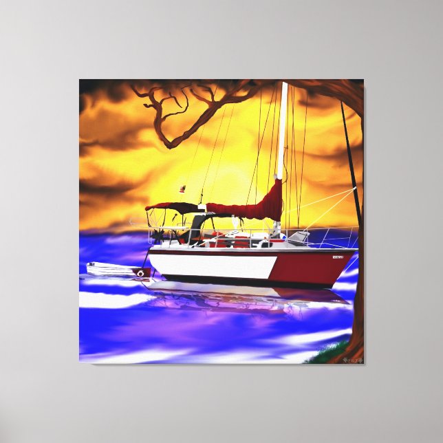 Sailboat at Sunset with Vibrant Sky Canvas Print (Front)