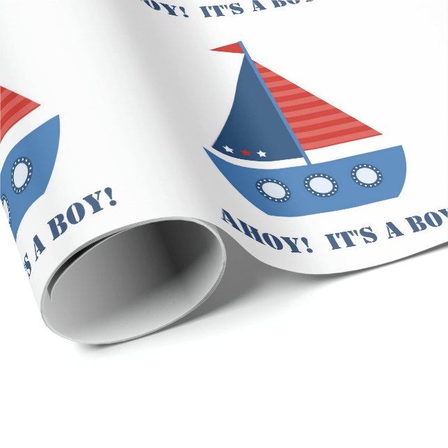 Sailboat Baby Boy Shower Wrapping Paper (Roll Corner)
