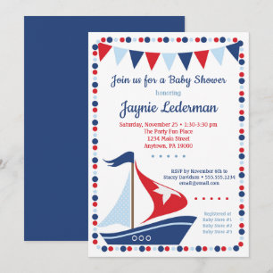 Sailboat Baby Shower Invitation Boys Sail Boat