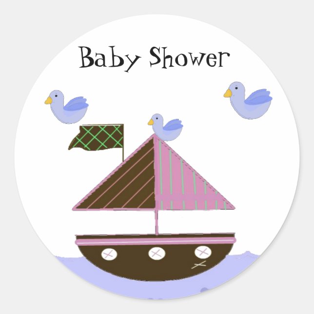 Sailboat Baby Shower Theme Classic Round Sticker (Front)