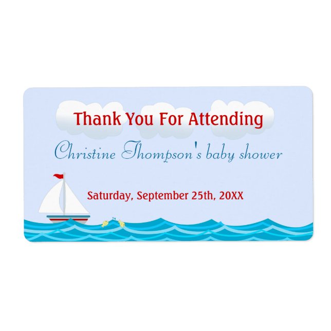 Sailboat Baby Shower Water Bottle Labels (Front)