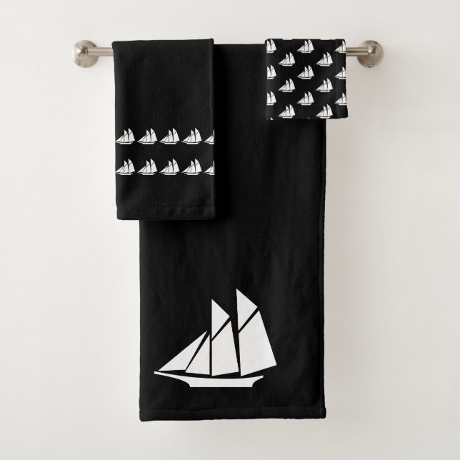 Sailboat Bathroom black white Towel Set (Insitu)