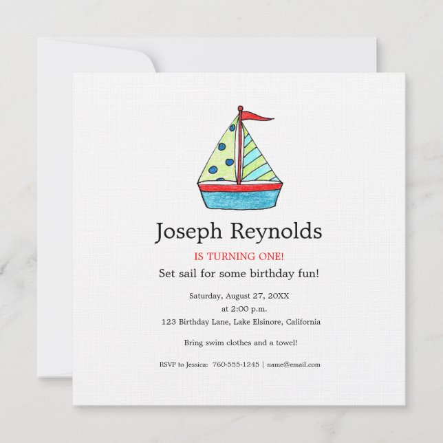 Sailboat Birthday Invitation, Square Invitation (Front)