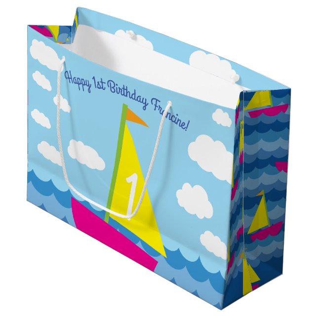 Sailboat Birthday Party Large Gift Bag (Front Angled)