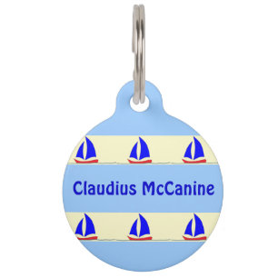 Sailboat Blue Stripe Custom Pet Tag