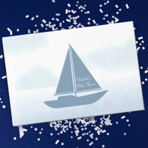 Sailboat Blue Watercolor Boy Baby Shower Guest Book