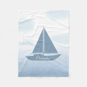 Sailboat Blue Watercolor Fleece Blanket