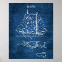 Sailboat Blueprint #2 Nautical Decor