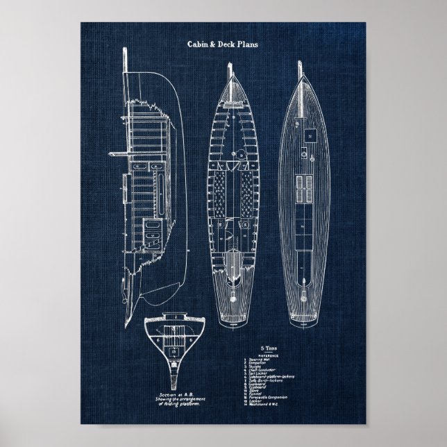 Sailboat Blueprint no. 2 Nautical Wall Decor (Front)