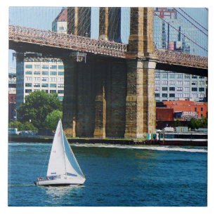 Sailboat by the Brooklyn Bridge Tile