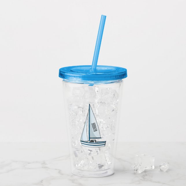 Sailboat cartoon illustration  acrylic tumbler (Back Ice)