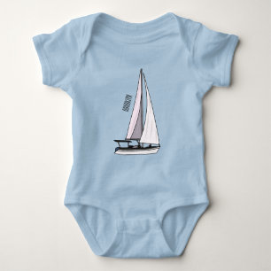 Sailboat cartoon illustration baby bodysuit