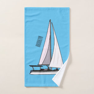 Sailboat cartoon illustration bath towel set