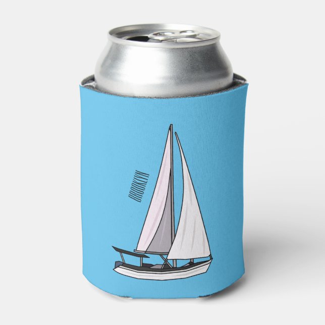 Sailboat cartoon illustration can cooler (Can Front)