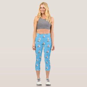 Sailboat cartoon illustration capri leggings